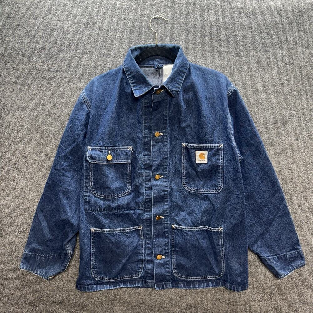 Vintage Carhartt Unlined Denim Chore Coat Darkstone 8C Mens Size Medium - Rare